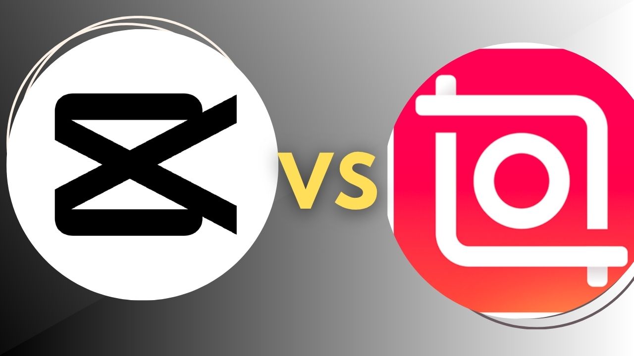 “CapCut vs InShot” graphic — CapCut’s black “X” logo in a white circle versus InShot’s red camera icon, highlighting a comparison between the two video editors.