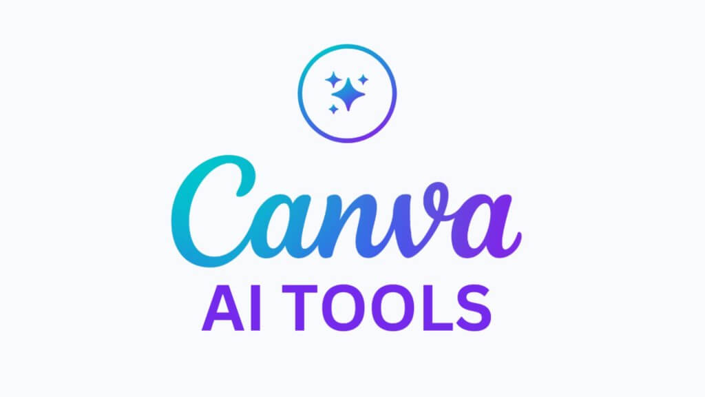 Logo of Canva AI Tools featuring stylized text in blue and purple, with a circular icon above representing creativity and innovation.