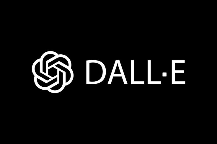 Logo of DALL·E featuring a stylized, intertwined design and the name "DALL·E" in bold white text on a black background.