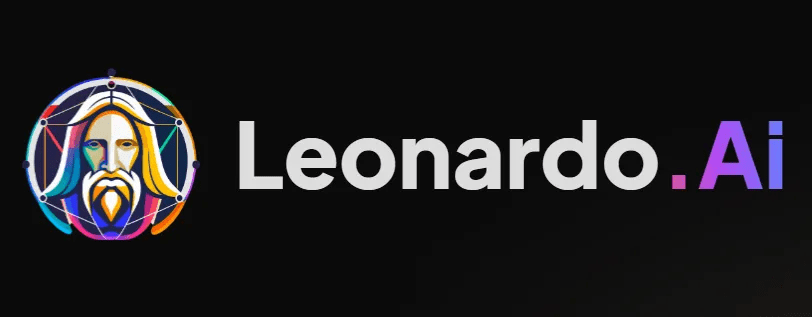 The image features the logo of Leonardo.Ai, displayed with vibrant colors against a black background.