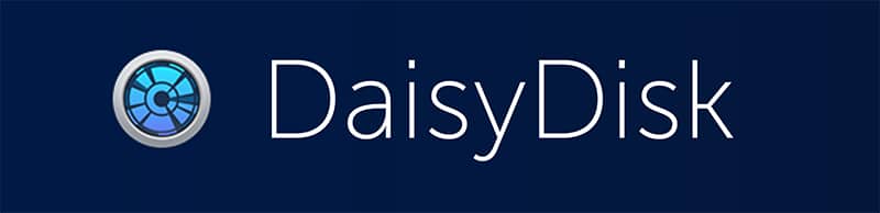 Logo of DaisyDisk, featuring a circular icon in blue tones alongside the name "DaisyDisk" in modern typography on a dark background.