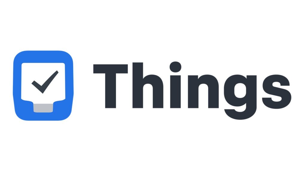 Logo for "Things," a task management app, featuring a blue square icon with a checkmark and bold text spelling "Things."