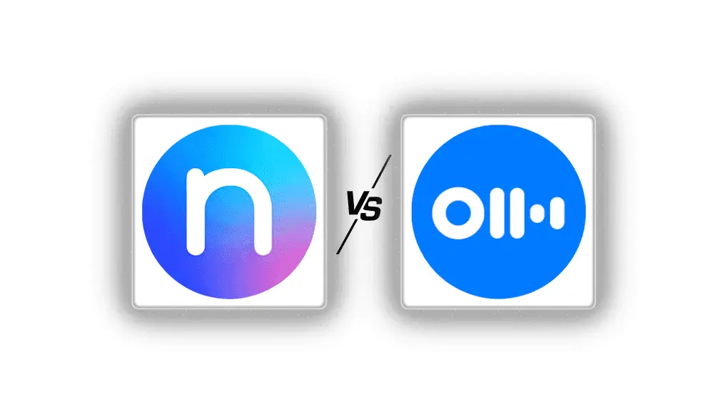 Graphic comparing two logos: the left features a gradient 'n,' while the right showcases a blue 'o' with dots, separated by "vs." text.
