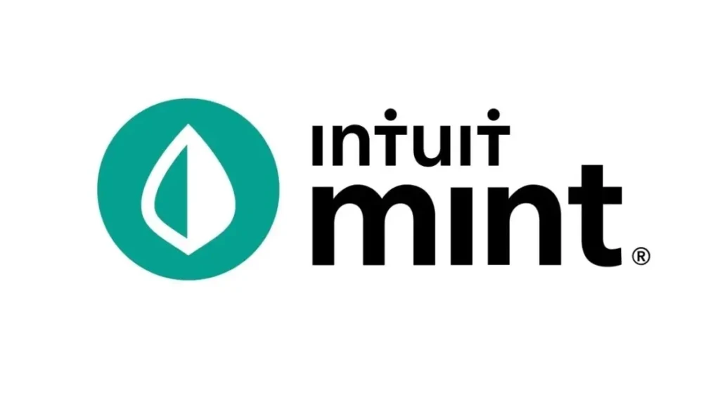 Logo of Intuit Mint featuring a teal leaf icon and the word "mint" in bold black letters.