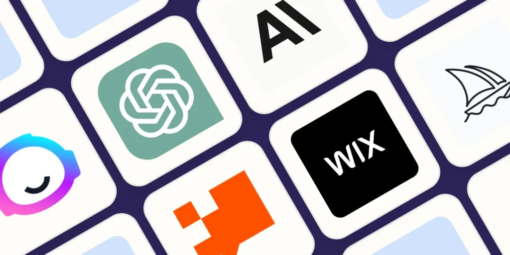A close-up view of a smartphone screen displaying a grid of app icons. Prominently featured are the ChatGPT logo (a green square with a white knot) and the Wix logo (a black square with white text), among other colorful app icons, highlighting popular AI and web-building tools.