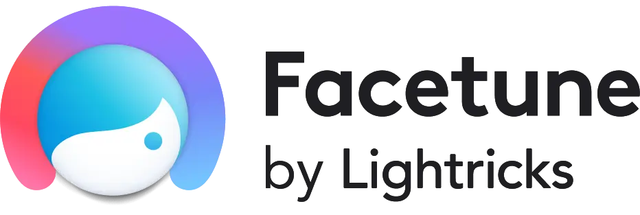 Logo for Facetune by Lighttricks, featuring a blue and white stylized face icon within a gradient circle.