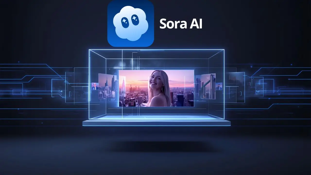 Futuristic digital illustration showing a blue-lit humanoid AI profile facing right, with glowing neural circuitry inside the head and a bright central node, next to the text “Claude AI Explained” and the Claude starburst logo on a dark background