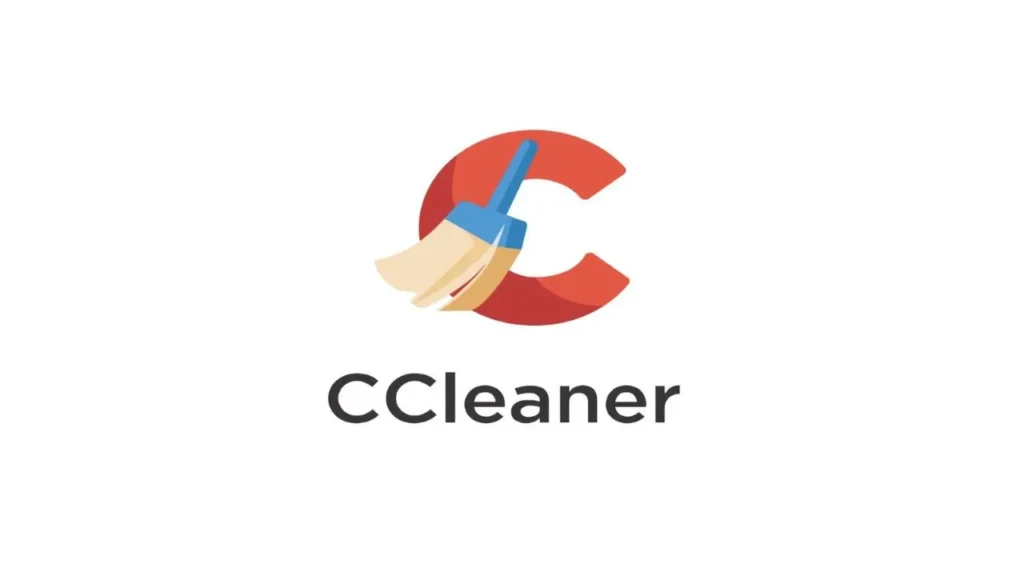 The CCleaner logo featuring a red letter “C” with a blue-and-beige broom sweeping through it, representing digital cleanup, positioned above the word “CCleaner” in dark gray text on a white background, emphasizing its role in removing junk files and optimizing performance.