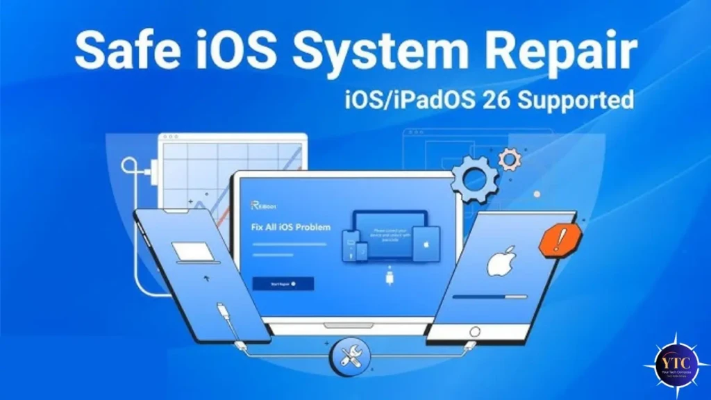 A close-up of a black iPhone connected to a white Lightning cable on a textured gray surface, symbolizing the physical connection required for iOS device repair or data recovery using tools like Reiboot in a real-world troubleshooting scenario.