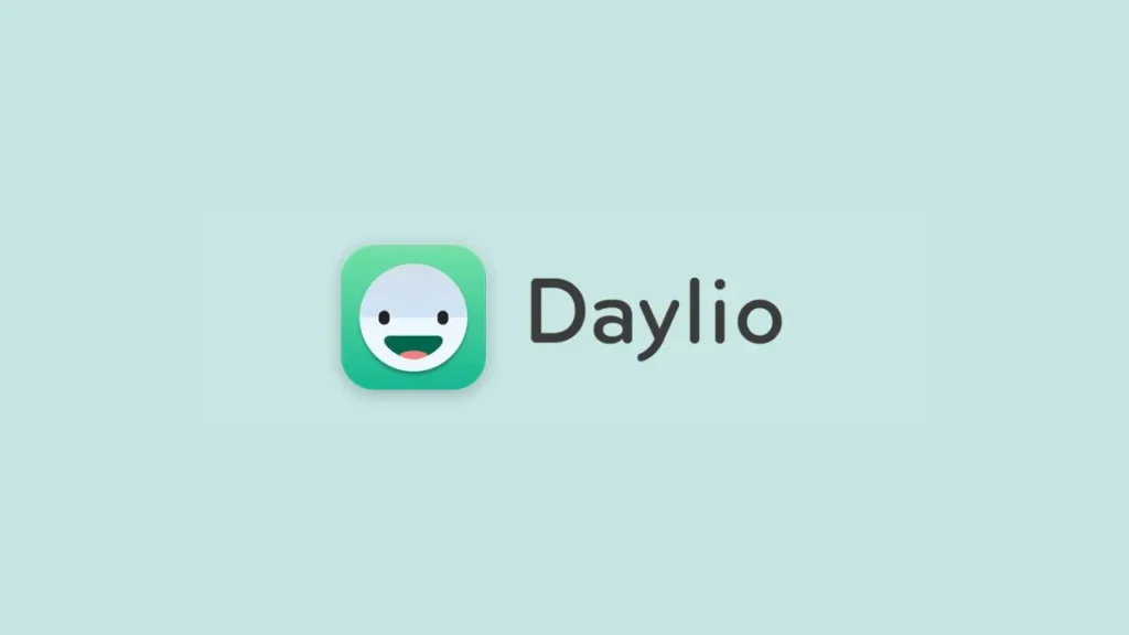 The Daylio app logo showing a cheerful green square icon with a smiling face, next to the name “Daylio” in dark gray text on a soft mint background, conveying a friendly, mood-focused journaling and habit-tracking experience.