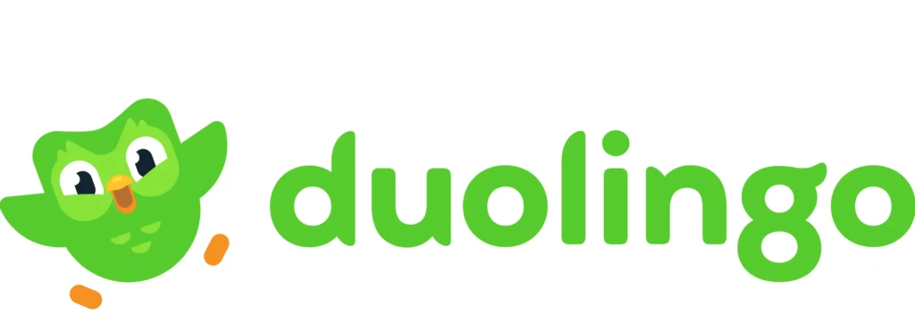 The official Duolingo logo featuring its cheerful green owl mascot next to the word “duolingo” in lowercase green letters on a clean white background, representing the brand’s friendly, approachable identity