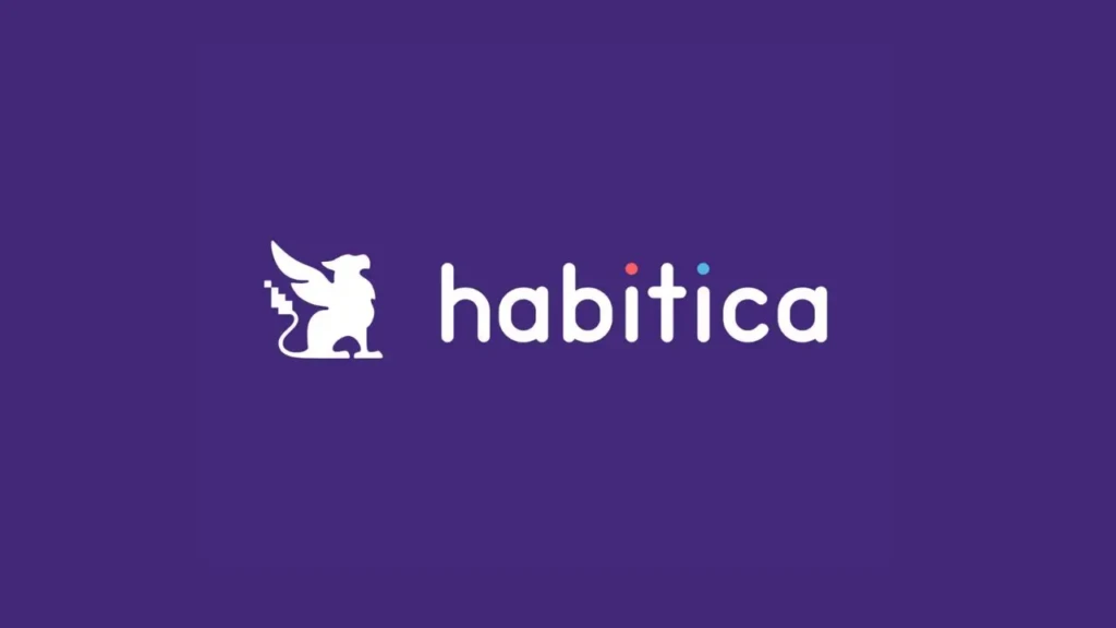 Logo of Habitica on a purple background, featuring a mythical creature next to the word "habitica" in white.