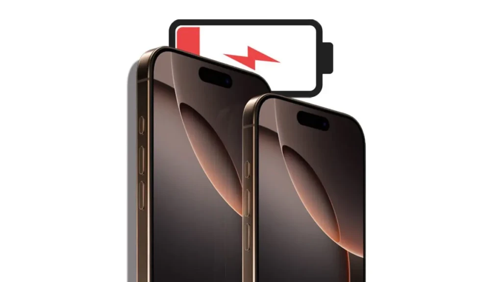 Two smartphones are displayed side by side, with a battery icon indicating low charge and a lightning bolt symbol for charging.
