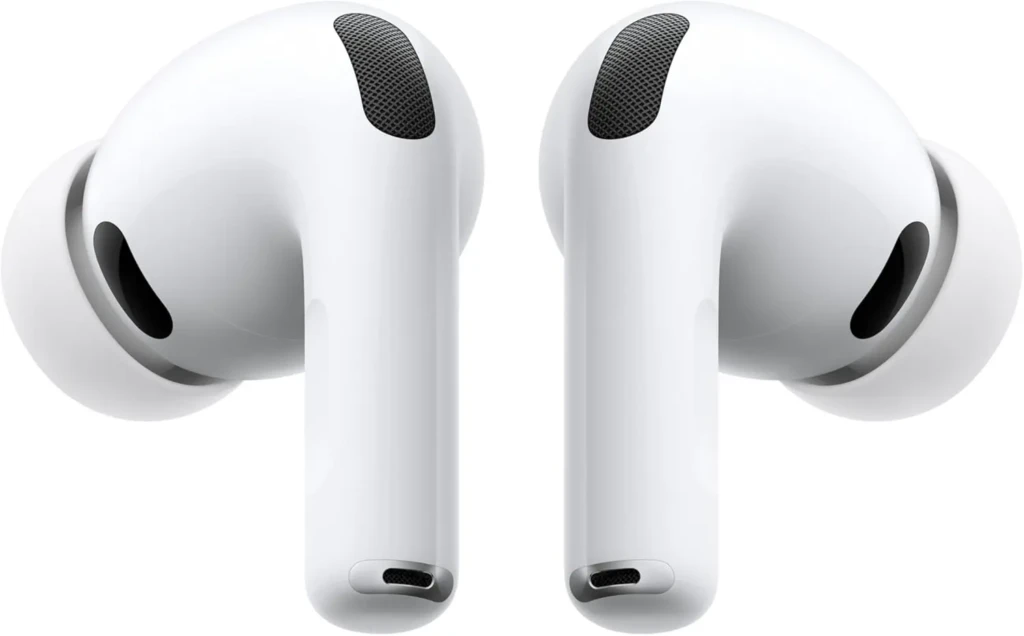 Image to Alt-Text Generator Two white Apple AirPods Pro earbuds placed side by side.