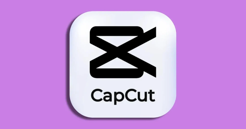 The CapCut app icon: a white rounded square with a black abstract “X”-shaped camera symbol above the word “CapCut” in black sans-serif font, set against a solid lavender background, identifying the popular mobile-first video editing application.