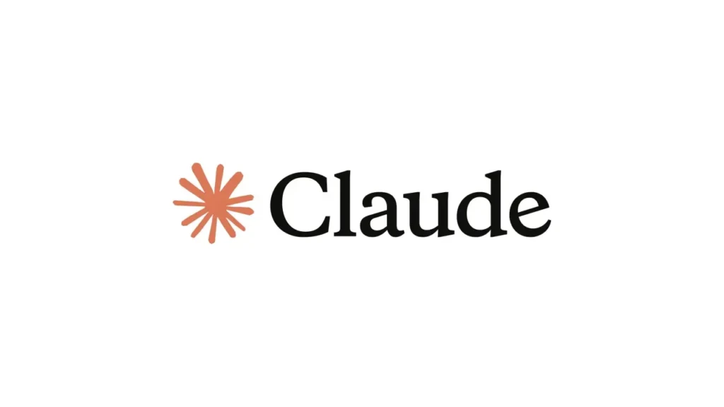 The logo for “Claude,” consisting of an orange asterisk-like icon followed by the name “Claude” in black serif font, centered on a white background, representing Anthropic’s AI assistant brand identity.