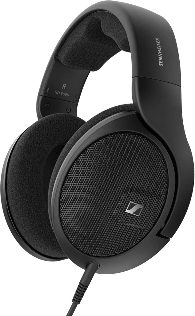 Black over-ear headphones with a cushioned headband and mesh ear cups, featuring the Sennheiser logo. The design is sleek and modern.