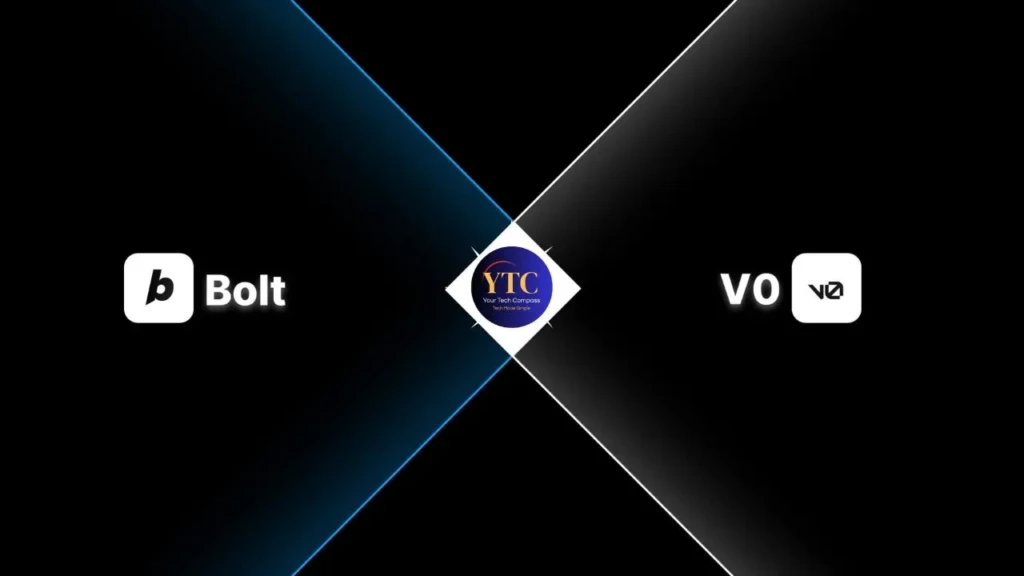 A dark split background with a blue gradient. "Bolt" is on the left, "VO" on the right, and "YTC" logo in center, conveying a theme of collaboration.