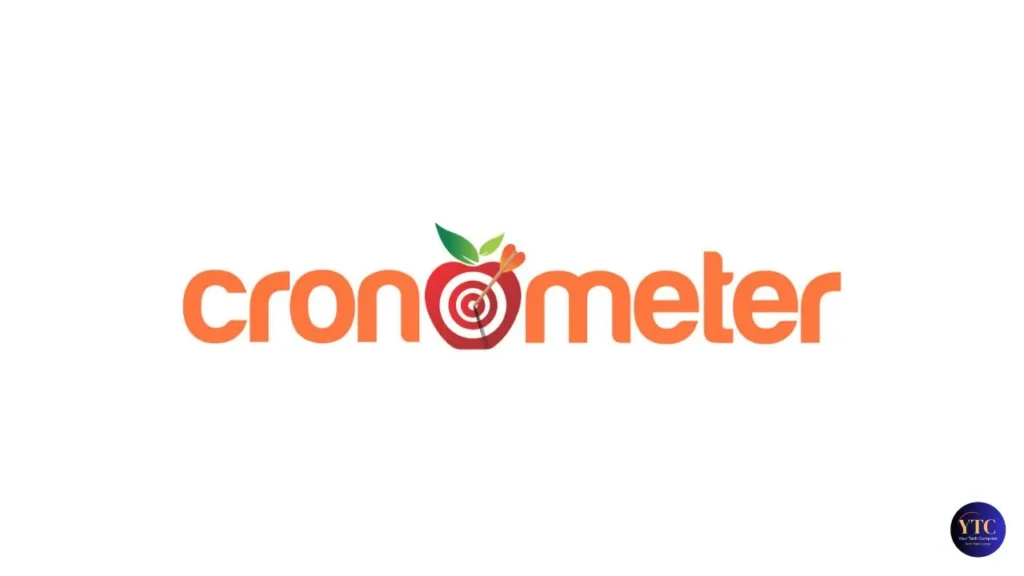 The Cronometer logo in orange lowercase text, with the letter “o” replaced by a red apple featuring a bullseye target and a dart embedded in its center, topped with two green leaves, symbolizing precision nutrition and goal-oriented health tracking.