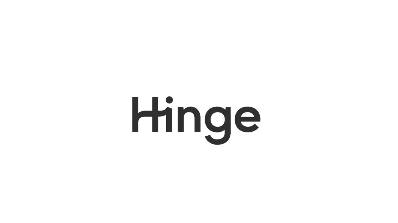 The image features the Hinge logo in black text on a white background. The font is modern and clean, conveying simplicity and approachability.