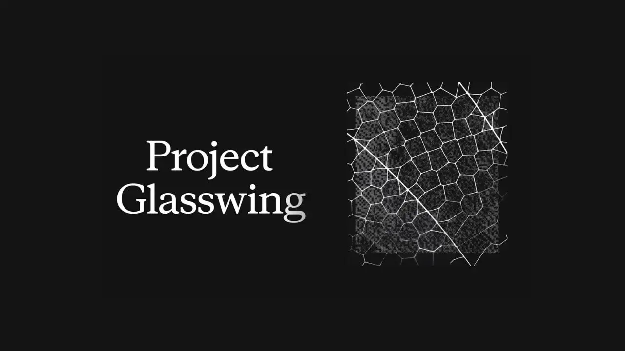 Black background with the text 'Project Glasswing' in white, next to an abstract polygonal pattern resembling a glass-like structure.