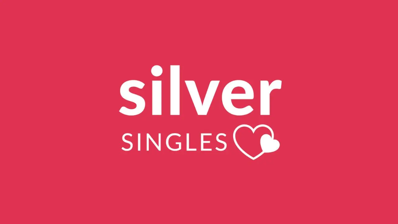 Red background with white text reading "Silver Singles" alongside a heart icon. The design is simple, conveying a theme of connection and love.