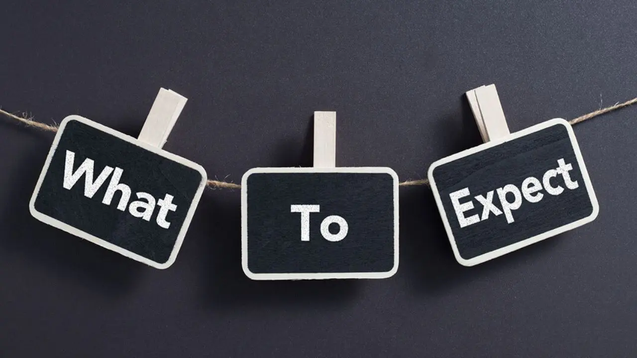 Three small chalkboards with white borders hang on a string against a dark background. They read "What To Expect" in bold white letters.