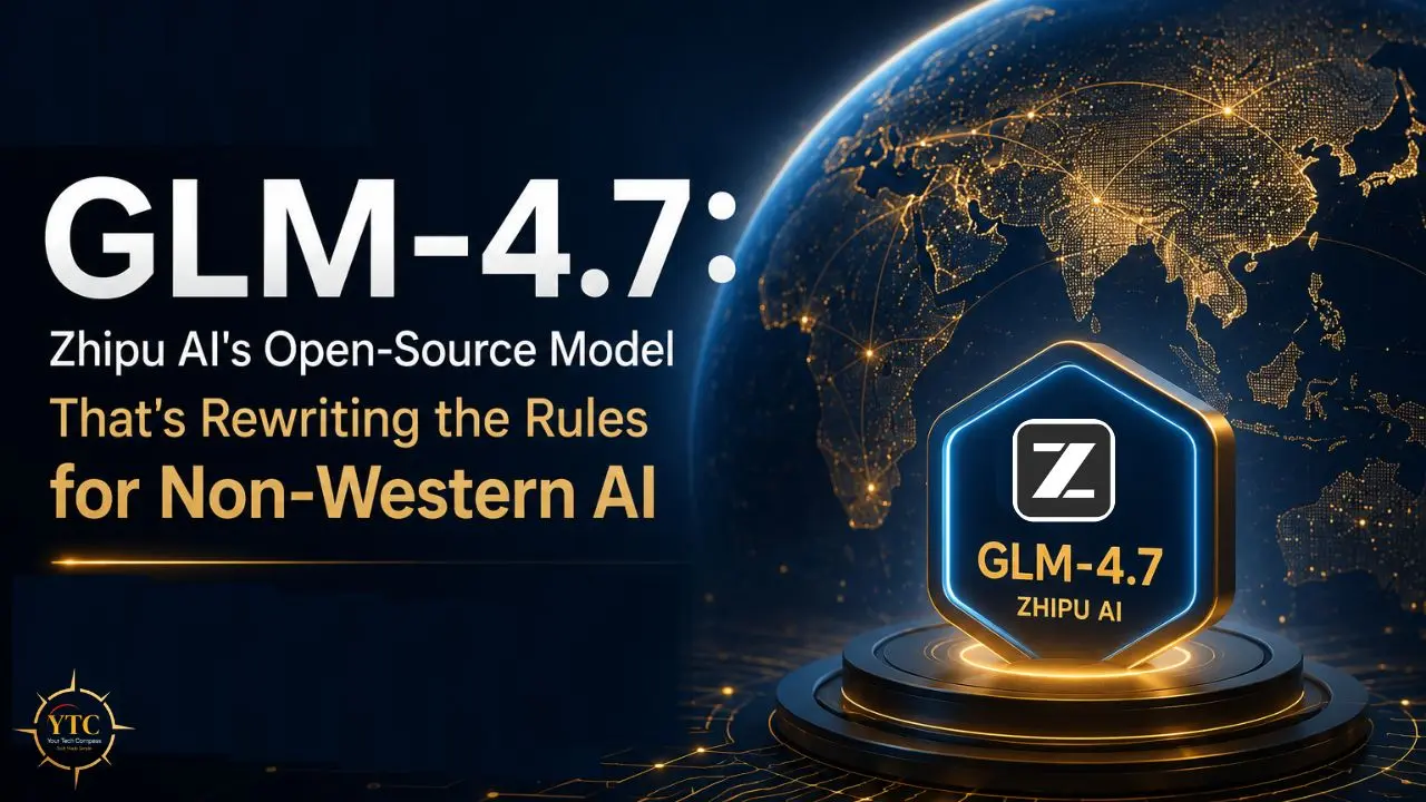 GLM-4.7 Zhipu AI open-source model logo with a glowing Earth background.