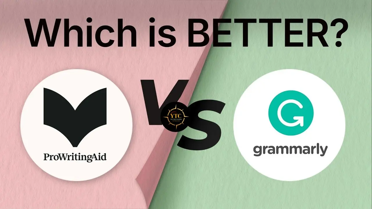 Comparison image showing the ProWritingAid logo and Grammarly logo with text "Which is BETTER?".