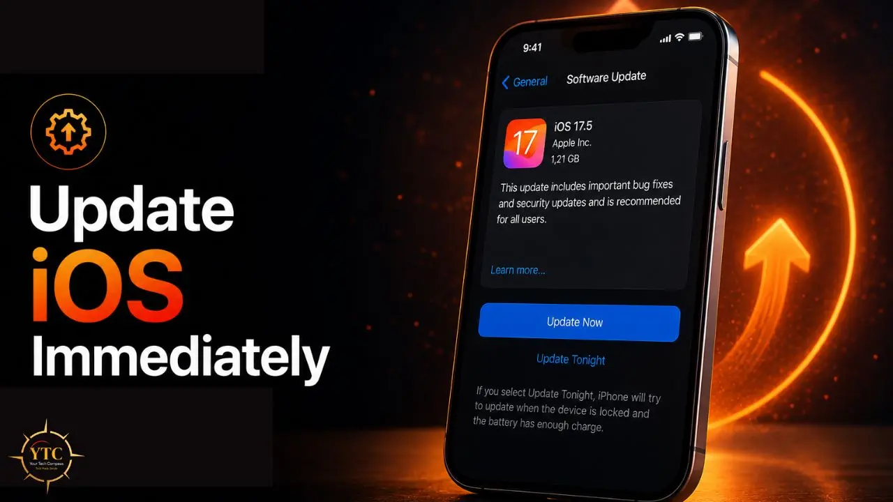 iPhone screen displaying iOS 17.5 software update with "Update Now" button highlighted.